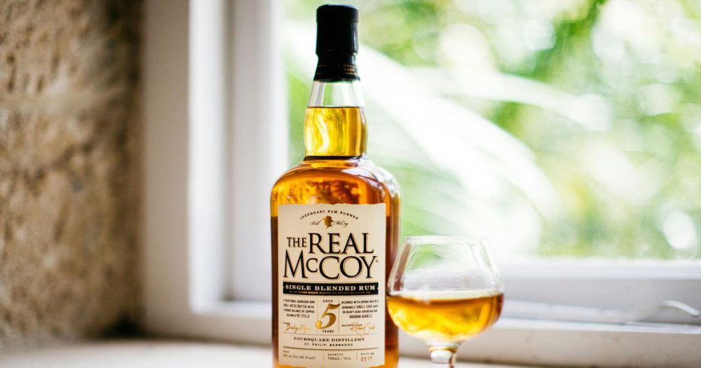 The Real McCoy rum bottle and glass