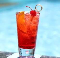Tropical cocktail with sea in background